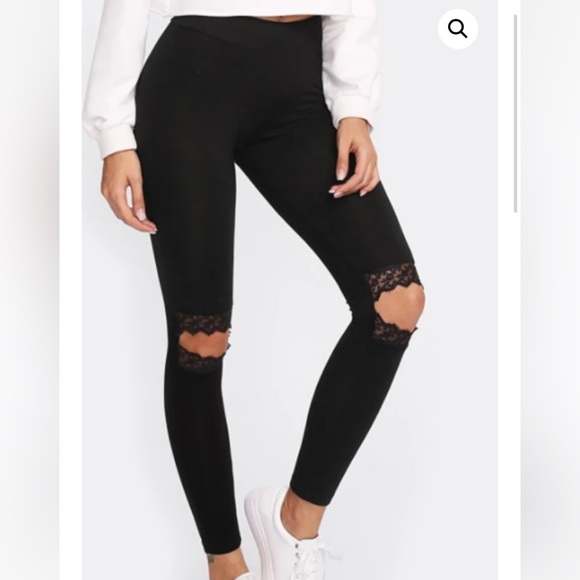 L&B Pants - Lucky and blessed black faux leather lace cut out leggings women’s size small